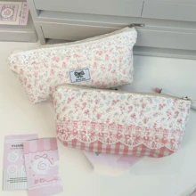 1pc High-Capacity, Stylish Ditsy Floral Pink Pencil Case, Cute Ins Style Student Stationery Organizer,Back To School,Bag