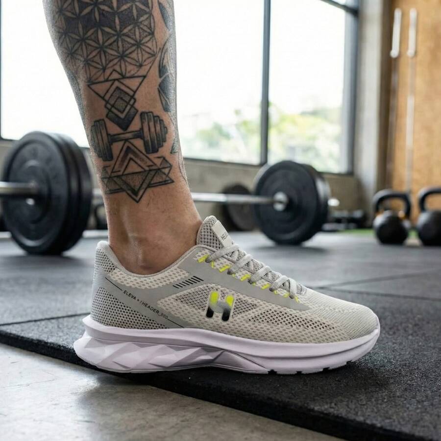 Men's Running Shoes For Gym, Sports, Running, Walking, Anti-Impact, Breathable, Soft, Ultra Lightweight - 灰色和綠色 - 查看 1