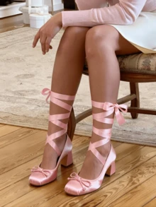 Women's Heel Shoes Women's Platform Heels Shoes Pink Elegant Women Shoes High Heels Pumps Cute Bow High Heels Gothic Heels Closed Toe Heels Chunky Heels Mary Jane Christmas Shoes - 粉色 - 查看 6