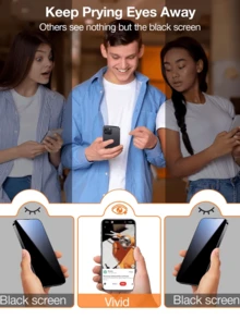 适用于华为和荣耀手机的4片装全覆盖隐私钢化玻璃屏幕保护膜，防刮防窥，易于安装，无气泡，易于清洁，耐用钢化玻璃 - 黑色 - 查看 2