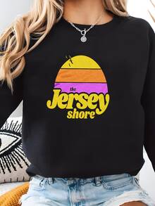 Jersey Shore Sunset Sweatshirt: Camiseta Gráfica Retro De Jersey Nuevo Sudadera - Negro - Ver 2