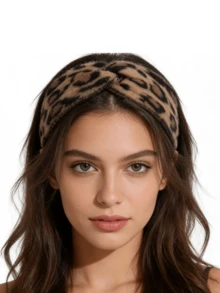 复古豹纹毛绒针织发带，宽交叉设计，用途广泛，保暖舒适，非常适合洗脸。 - 彩色 - 查看 12