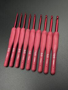 1pc Soft Handle Crochet Hook Set, 2.0-6.0mm, DIY Handcraft Knitting Tool, Aluminum Oxide Crochet Hooks With Silicone Anti-Slip Grip - Burgundy - View 9
