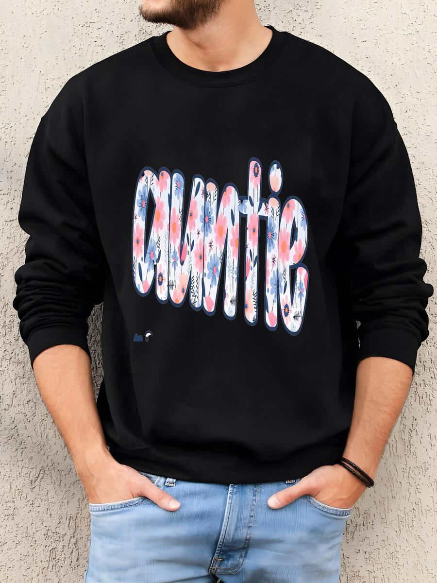 Hombres Camiseta De Tía®, Camiseta Floral De Tía Preppy, Nombres Sobrinos Sobrinos Personalizados, Nuevo Regalo De Tía, Anuncio De Embarazo Presente Sudadera - Negro - Ver 1