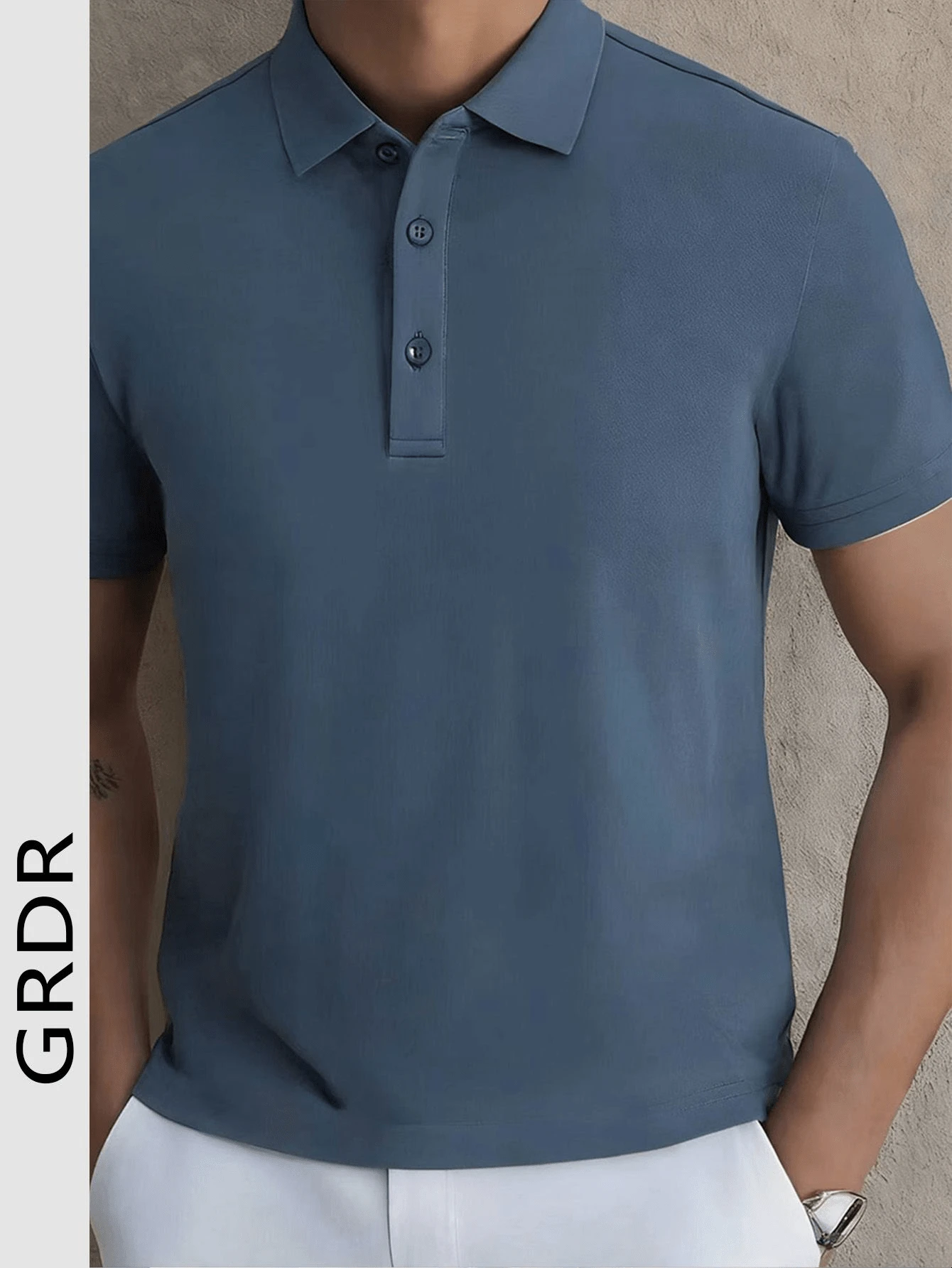 GRDR Camisa polo de manga corta de unicolor básica para hombres, estilo casual de negocios adecuado para uso diario - Neblina azul - Ver 1