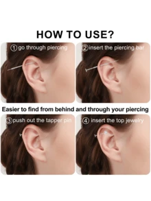 Piercing Taper Ball Grabber Tool For Changing Jewelry - 14G 16G 18G 20G Piercing Taper Flat Back Earring Applicator Tool Threadless Insertion Pin Body Jewelry Stretching Kit For Ear/Nose/Navel/Nipple/Lip/Eyebrow/Tongue - Silver - View 5
