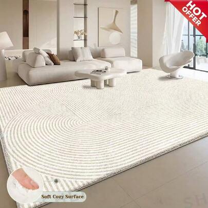 This High-End Modern Minimalist Style Large Area Rug Is Made Of Cream White (850g/㎡) Velvet Fabric. The Premium Version Uses High-Density And Thick Material. Decorated With Personalized Geometric Pattern Design, This Luxurious Rug Can Perfectly Match Various Home Decor Styles.