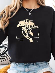 Women Plus Size Sports Sweatshirts - 黑色 - 查看 2