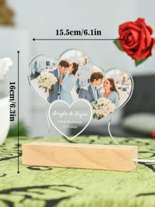 1pc Personalized Anniversary Couple Gift, Custom Acrylic Heart-Shaped Photo Frame (With Photo), Custom Acrylic Spotify Theme Plaque (With Night Light), Personalized Wedding Gift (Couple Style) - Irregularly Shaped Non-through Groove - Heart 2-image Text YL - View 3
