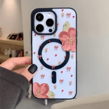 Patrón floral, carcasa de teléfono simple y de moda, compatible con iPhone 11 / 12 / 13 / 14 / 15 / 16 / Pro / Max y Galaxy plus / Pro / S22 / S23 / S24 / s25 / ultra / fe. Muy adecuado como regalo de vacaciones, regalo de San valentín. - Negro - Ver 3