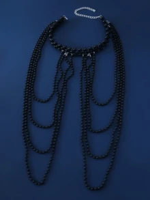 DEKUNER Elegant Multi-Layer Faux Pearl Handmade Beaded Necklace, Women's Wedding Party Accessory, Versatile Sweater Chain - White - View 6