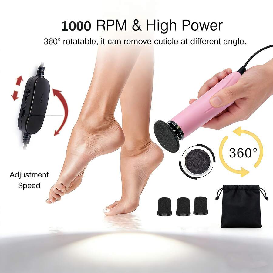 Multi-Functional Electric Foot Grinder - Powerful Callus Remover, Foot Callus Remover, Adjustable Speed And Levels, Replaceable Grinding Heads - Unisex, Ideal For Home Pedicure And Foot Depilation, Great Gift - Pink - View 1