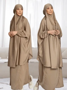 2pcs Muslim Women Prayer Dress Set, Long Sleeve Loose Robe, Headscarf, Suitable For Festivals - Multicolor - View 9