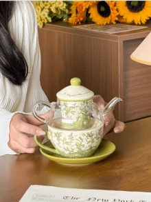 1 Zestaw Ceramiczny Zestaw do Herbaty z Kwiatami, Zawierający Czajnik, Filiżanki i Spodki, Luksusowy Francuski Retro Kwiatowy Popołudniowy Herbatka, Zestaw Do Serwowania Deserów, Eleganckie Wiejskie Przyjęcie Herbaciane, Spotkanie, Prezent, Nadaje Się Do Restauracji, Salonu, Herbaciarni - Wielokolorowe - Zobacz 8