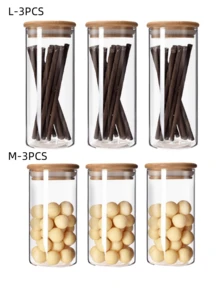 Frasco de almacenamiento hermético de vidrio borosilicato de alta calidad, adecuado para granos, cereales, frutas secas, cáscaras de cítricos secos y hojas de té. Forma de cilindro recto, emparejado con tapa de bambú, diseño transparente minimalista, adecuado para el almacenamiento doméstico. - transparente - Ver 14