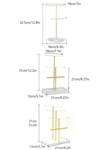 1 Elegant Jewelry Display Stand-2/3/4-Tier T-Shaped Jewelry Stand, Earring, Necklace, And Ring Storage Rack, European Style Jewelry Display Stand-Stylish Gold And White Finishes - Multicolor - View 9