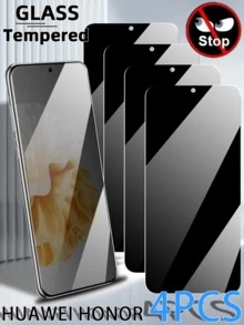 适用于华为和荣耀手机的4片装全覆盖隐私钢化玻璃屏幕保护膜，防刮防窥，易于安装，无气泡，易于清洁，耐用钢化玻璃 - 黑色 - 查看 1