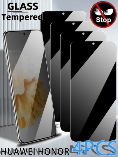 4pcs Full Coverage Privacy Tempered Glass Screen Protector For Huawei And Honor, Anti-Scratch Anti-Peeping Protective Film, Easy To Install, No Bubbles, Easy To Clean, Durable Tempered Glass