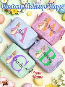个性化化妆包，两种尺寸可选，多种颜色可选，个性化礼品，姓名手提袋，现代姓名，复活节，兔子，复活节复活，春天，复活节彩蛋，复活节篮子，定制礼品袋，字母组合礼品袋，大号复活节袋，定制复活节袋，复活节袋，复活节手提袋，儿童复活节袋，复活节彩蛋寻宝袋，兔子礼品袋，定制复活节礼品 - 彩色 - 查看 2