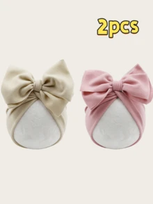 2pcs Bow Decor Kids Beanie Hats, Infant Toddler Soft Knit Cap - 2pcs - View 9