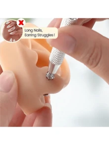 Piercing Taper Ball Grabber Tool For Changing Jewelry - 14G 16G 18G 20G Piercing Taper Flat Back Earring Applicator Tool Threadless Insertion Pin Body Jewelry Stretching Kit For Ear/Nose/Navel/Nipple/Lip/Eyebrow/Tongue - Silver - View 3