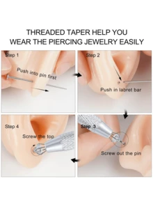 Piercing Taper Ball Grabber Tool For Changing Jewelry - 14G 16G 18G 20G Piercing Taper Flat Back Earring Applicator Tool Threadless Insertion Pin Body Jewelry Stretching Kit For Ear/Nose/Navel/Nipple/Lip/Eyebrow/Tongue - Silver - View 4