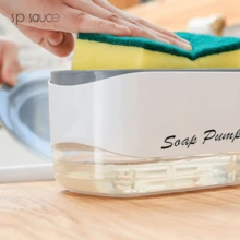 Dispensador automático de jabón con mecanismo de presión para dispensar, soporte para esponja de cocina, depósito transparente para líquido con diseño de drenaje. Fácil manejo con una sola mano, gran capacidad de 250 ml, base antideslizante para facilitar la limpieza. Solución de almacenamiento práctica que ahorra agua y jabón. - Blanco - Ver 6