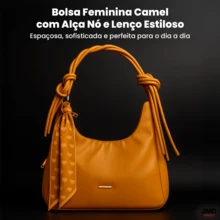 Bolsa Feminina com Alça Nó e Lenço com Espaço Interno Amplo e Alça Transversal - Caramelo - Visão 2