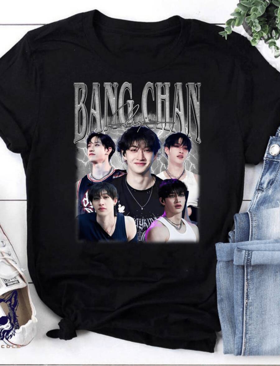 Shirt – Vintage 90s Kpop Tee, Fan Shirt, Graphic T-Shirt, Kpop Concer,Stylish Theme Silver Graphic Print T-Shirt Oversized Fit Short Sleeve Y2k Casual Wear Tops Suitable For All Seasons Machine Wash Cold Fo - màu đen - Xem 1