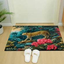 1 件豹纹印花地毯，仿羊毛垫 - 高吸水性，易于清洁，适用于家居装饰、农舍风格、玄关、室内、房间、厨房、餐厅、小型办公室/家庭办公室、水槽、洗衣房、门垫、厨房垫、防滑垫