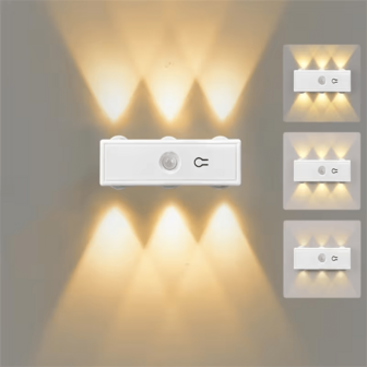 1 Stück LED Bewegungsmelder Nachtlicht mit 3 Farbwechseln/RGB, 6er Set LED Bewegungsmelder Wandleuchte, LED Bewegungsmelder Wand- und Deckenleuchte, geeignet für Wohnzimmer, Schlafzimmer, Party, Treppenhaus, LED Nachtbeleuchtung (400mAh)