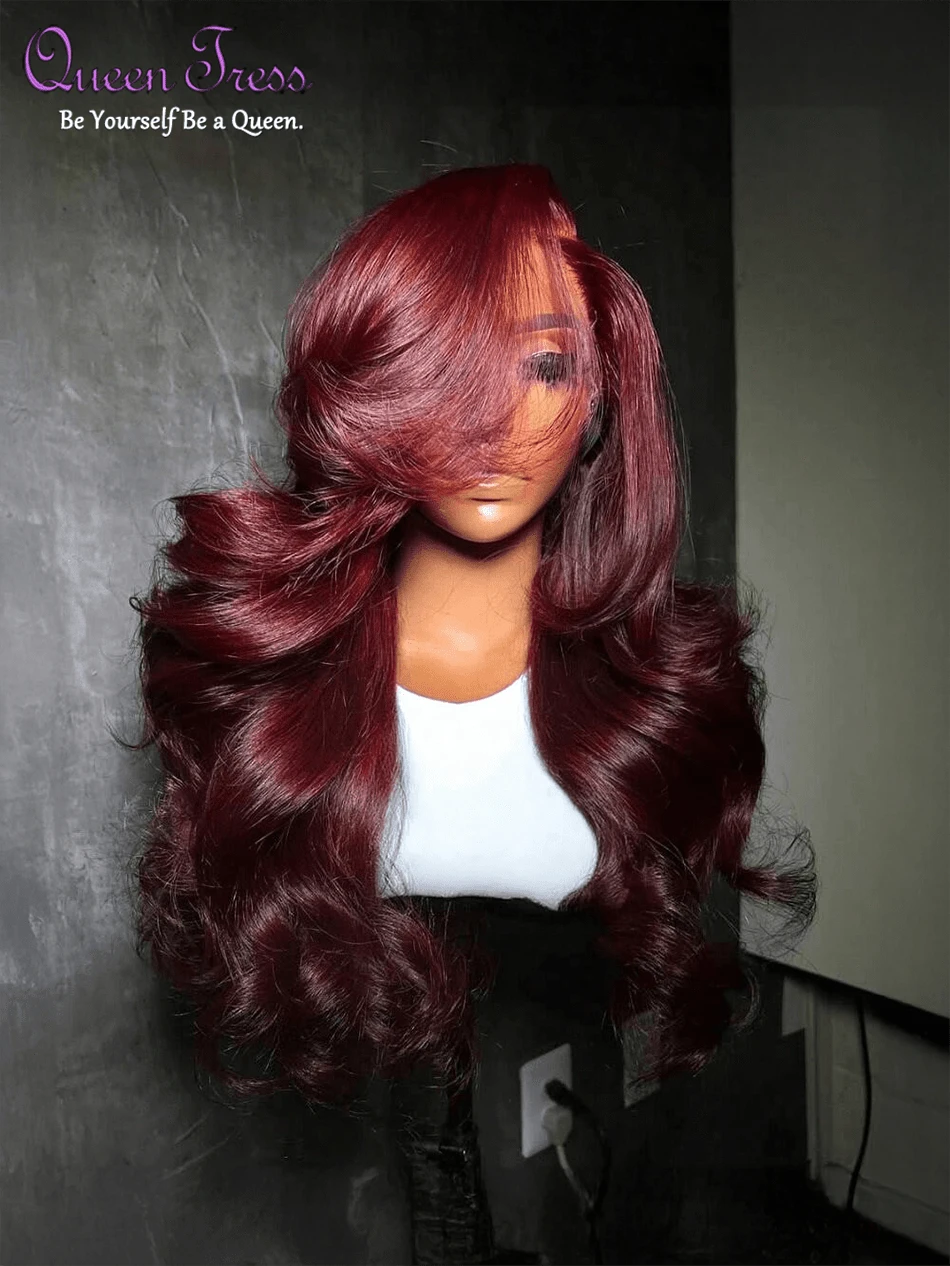 CEXXY Halloween Wigs! 40 Inch 200% Density Burgundy Color 13x4 Lace Front Wigs Human Hair Wavy HD Lace Front Wigs Human Hair Pre Plucked With Baby Hair Burgundy Color Human Hair Lace Front Wigs For Women 40 Inch 200% Density Burgundy Color 13x4 Lace Front Wigs Human Hair Wavy HD Lace Front Wigs Human Hair Pre Plucked With Baby Hair Burgundy Color Human Hair Lace Front Wigs For Women - S99J - Xem 1
