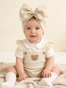 2pcs Bow Decor Kids Beanie Hats, Infant Toddler Soft Knit Cap - 2pcs - View 2