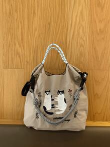 新款女士手提包，尼龙材质，双猫刺绣图案设计，大容量单肩包，轻便可折叠，四季皆宜，适合购物、通勤、户外活动、健身、节日聚会，也是一份惊喜礼物。 - 彩色 - 查看 15