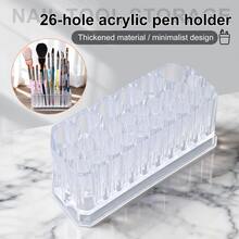 新款26孔亚克力透明美甲收纳盒，可作刷子架、钻头展示架，简约亚克力透明笔筒 - 彩色 - 查看 2