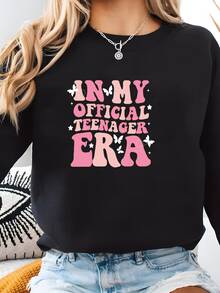 Personalizado En Mi Sudadera Oficial De La Era Adolescente - Nombre Personalizado Sudadera Con Capucha - Trece Cuello Tripulado - Regalo De Cumpleaños 13 Para Niñas - Regalos Para Adolescentes Sudadera - Negro - Ver 2