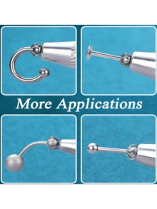 Piercing Tapered Ball Clamp Tool For Jewelry Replacement - 16G 18G 20G Flat Back Earring Piercing Needle Tool, Threadless Push Pin, Inner And Outer Piercing Aid Tool, Suitable For Ear/Nose/Navel/Horseshoe/Lip/Eyebrow/Tongue Piercing. - Silver - View 5