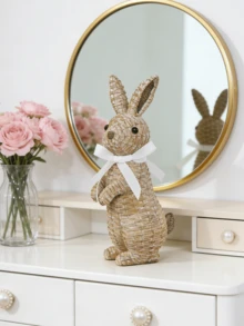 Juego de figuras de conejo de textura trenzada de resina (con cinta blanca) - Diseño de conejo adorable, adecuado para colocar en estantes de la sala de estar, mesas de patio y tocador. Agrega un ambiente cálido y encantador, una opción popular para la decoración del hogar de moda, se puede usar para crear exhibiciones distintivas interiores/exteriores. Decoración de Pascua, regalo de Pascua. - Multicolor - Ver 6