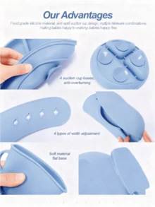 5件套硅胶婴儿喂养套装，包括分格吸盘碗、吸盘碗、围兜、训练杯、自主进食餐具、硅胶材质、婴儿辅食喂养用品，适合作为婴儿礼物 - 彩色 - 查看 2