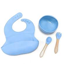 5件套硅胶婴儿喂养套装，包括分格吸盘碗、吸盘碗、围兜、训练杯、自主进食餐具、硅胶材质、婴儿辅食喂养用品，适合作为婴儿礼物 - 彩色 - 查看 8