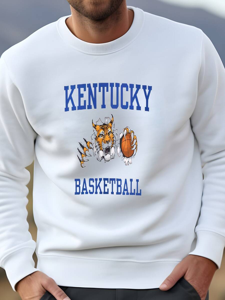 Hombres Sudadera De Baloncesto, Cuello De Tripulación De Gatos Salvajes Del Reino Unido, Ropa De Ventilador, Sudadera De Baloncesto Del Reino Unido, Regalo Para El Ventilador Del Reino Unido, Gran Nación Azul Sudadera - Blanco - Ver 1