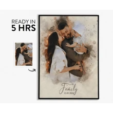 Family Illustration, Anniversary Gift For Wife Husband Partner Family , Wall Art, Personalised Couple Painting From Photo, Photo Gift - Multicolor - View 3