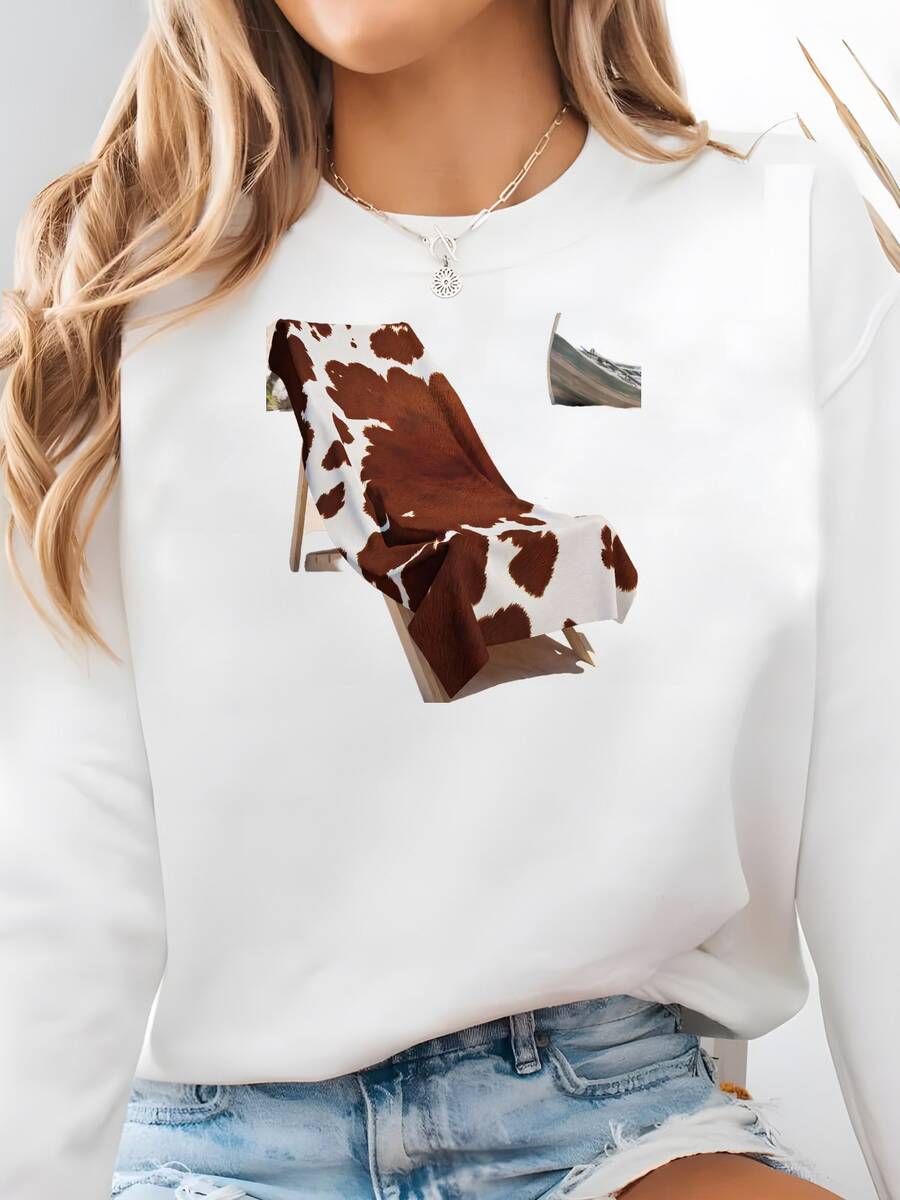 Toalla De Playa De Impresión De Vaca: Divertido Accesorio De Piscina De Verano Sudadera - Blanco - Ver 1