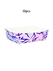 10 piezas/20 piezas/50 piezas Bandejas de papel con temática K-Pop, en colores morado, rosa y azul, en forma de barco de papel, se pueden usar como platos, bandejas, adecuadas para eventos con temática K-Pop, fiestas de cumpleaños, baby showers y otras ocasiones - Multicolor - Ver 8