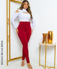 Premium 3D Ribbed Shaping Pants With Belt, Blogger Style. - Red - View 4