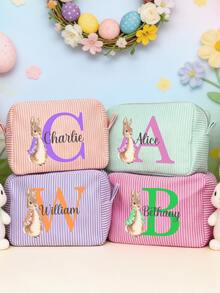 个性化化妆包，两种尺寸可选，多种颜色可选，个性化礼品，姓名手提袋，现代姓名，复活节，兔子，复活节复活，春天，复活节彩蛋，复活节篮子，定制礼品袋，字母组合礼品袋，大号复活节袋，定制复活节袋，复活节袋，复活节手提袋，儿童复活节袋，复活节彩蛋寻宝袋，兔子礼品袋，定制复活节礼品 - 彩色 - 查看 5