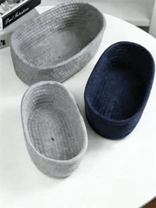 1/3pcs Handmade Woven Storage Basket, Bohemian Style Desktop Organizer Basket, Bathroom Vanity Organizer, Kitchen Snack & Candy Rack, Toy Storage Bin, Home Decor Basket, Gift Basket, Cosmetic Organizer Basket - Light Grey - View 7
