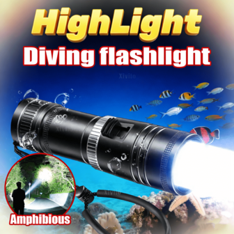 Linterna de buceo de alto brillo, luz de buceo impermeable IPX8 ultra brillante, linterna profesional de aleación de aluminio para búsqueda y caza submarina, luz subacuática para aventuras al aire pesca