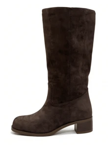 Knee High Boots Square Toe Chunky Block Heel Long Boots For Women Comfortable Low Heel Womens Boots - 巧克力色 - 查看 6