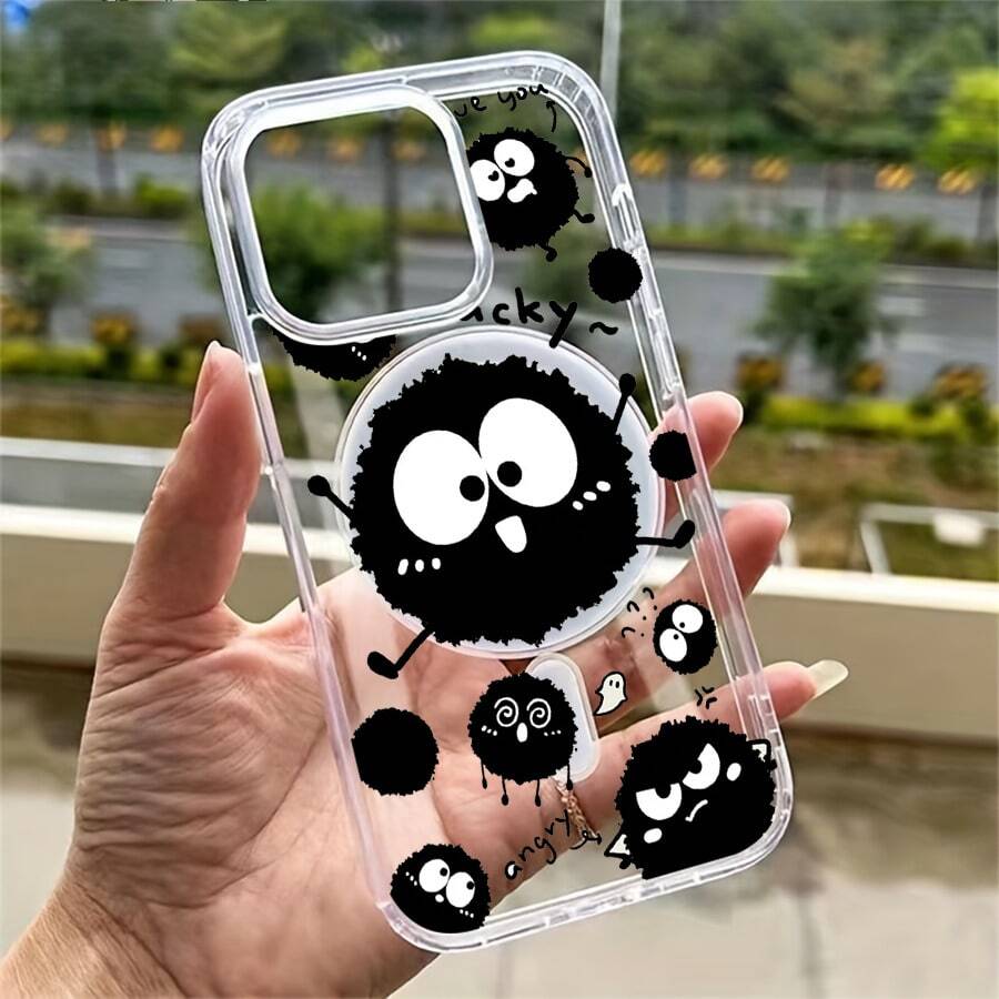 Funda para teléfono con estampado militar de emojis de pompones negros, una sola pieza, material de TPU + PC transparente, compatible con carga inalámbrica magnética, a prueba de golpes, resistente a rayones, compatible con iPhone 17 Pro Max/17/17 Pro/17/11/12/12 Pro/12 Plus/13/13 Pro/13 Plus/13 Pro Max/14/14 Plus/14 Pro/14 Pro Max/15/15 Plus/15 Pro/15 Pro Max/16/16 Plus/16 Pro/16 Pro Max/16e, S25 Ultra/S24 Plus/S23+/S22/A35/A55/A15/A16/A36/A56/A26/A54/S25 Edge - transparente - Ver 1